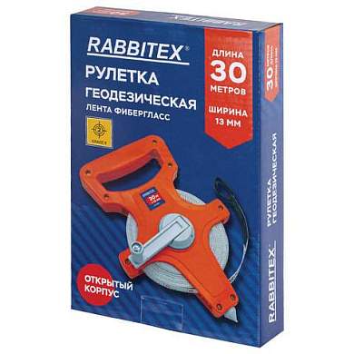 Рулетка геодезическая 30 м х 13 мм, лента фибергласс, открытый корпус, RABBITEX (РАББИТЕКС), 671367 (арт. 671367)