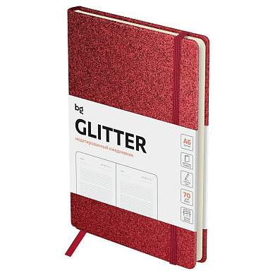 Ежедневник недатированный, А6, 136л., твердый переплет, диз. картон, BG "Glitter. Red", красный, на резинке, карман (арт. 369877)