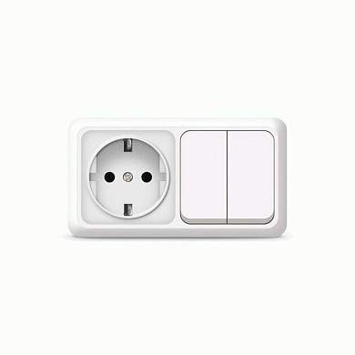 UNIVersal Олимп блок (гориз.) (роз. + 2 кл. выкл.) ОУ бел. (земля) О0033 (арт. 557532)