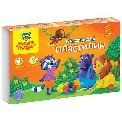 Пластилин Мульти-Пульти "Приключения Енота", 18 цветов, 360г, со стеком, картон (арт. 236485)