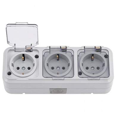 Bylectrica ПРАЛЕСКА АКВА блок (роз 3 мест 16А ОУ (земля, прозр крыш, IP54, ABS) серый(РА16-0132)(02) (арт. 827194)