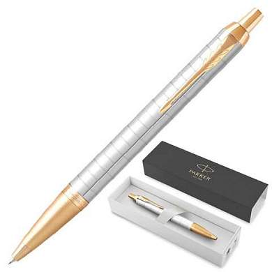 Ручка шариковая PARKER "IM Premium Pearl GT", жемчужный лак, позолота, синяя, 2143643 (арт. 143854)