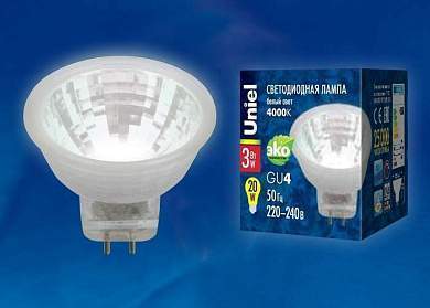 Uniel G4 MR11 220V 3W(200lm 110°) 4000K 4K пластик 35x35 без стекла LED-MR11-3W/NW/GU4/220V GLZ21TR (арт. 617863)