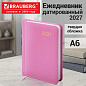 Ежедневник датированный 2027, МАЛЫЙ ФОРМАТ, 100х150 мм, А6, BRAUBERG "Select", балакрон, розовый, 118116 (арт. 118116)
