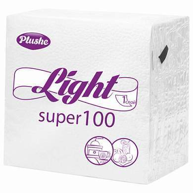 Салфетки бумажные 90 штук, 22,5х22,5 см, PLUSHE Light, белые, 100% целлюлоза (арт. 115497)
