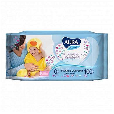 Салфетки влажные Aura "Ultra comfort", 100шт., детские, универсал. очищающие, без спирта (арт. 270361)