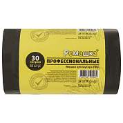 Мешки для мусора 30 л, черные, в рулоне 50 шт., ПНД 10 мкм, 48x57,5 см, РОМАШКА ПРОФИ ПФ-30/50/12 (арт. 702007)