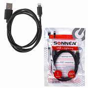 Кабель USB2.0-Lightning, 1 м, SONNEN, медь, для передачи данных и зарядки, черный, 513116 (арт. 513116)