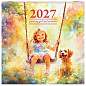 Календарь настенный перекидной 2027 г., BRAUBERG, 12 листов, 21,4х42,8 см, МИНИ, "Painting girl", 118437 (арт. 118437)