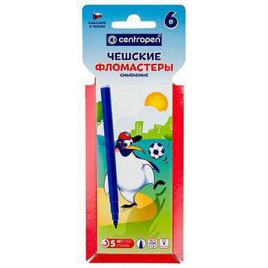 Фломастеры 6 ЦВЕТОВ CENTROPEN "Пингвины", смываемые, вентилируемый колпачок, 7790/6ET, 7 7790 0686 (арт. 150054)