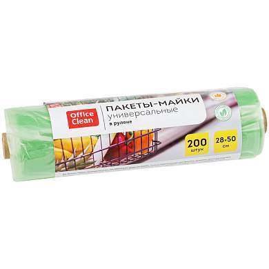 Пакет-майка OfficeClean, ПНД, 28+14*50см, 12мкм, рулон на втулке, 200шт., зеленый (арт. 317613)