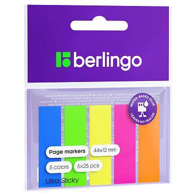 Флажки-закладки Berlingo "Ultra Sticky", 44*12мм, 25л*5 неоновых цветов, европодвес (арт. 305412)