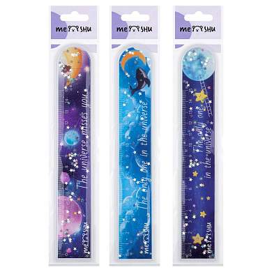 Линейка 15см MESHU "Universe" ПВХ с блестками, ассорти, европодвес (арт. 376034)
