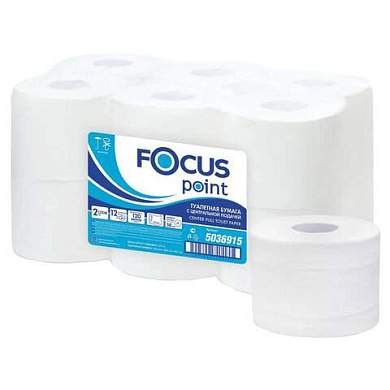 Бумага туалетная с центральной вытяжкой 120 м, FOCUS Point, 2-слойная, белый, КОМПЛЕКТ 12 рулонов, 5036915 (арт. 112146)