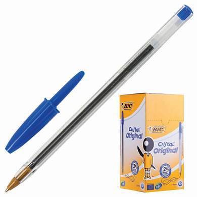 Ручка шариковая BIC "Cristal", СИНЯЯ, корпус прозрачный, узел 1 мм, линия письма 0,32 мм, 847898 (арт. 140053)