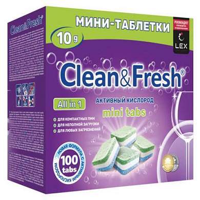 Таблетки для посудомоечных машин 100 шт., CLEAN&FRESH All IN 1 MINI TABS, Cd13100m (арт. 609701)