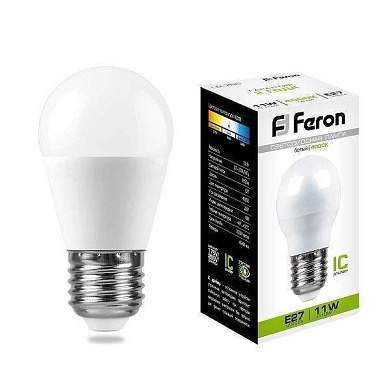 Feron шар G45 E27 11W(935lm) 4000K 4K матовая 90x45, LB-750 25950 (арт. 694370)