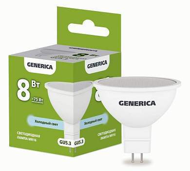 GENERICA MR16 GU5.3 8W(800lm) 6500K 6K 50x52 матов. LL-MR16-08-230-65-GU5-G (арт. 828015)
