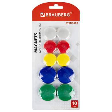 Магниты BRAUBERG "STANDARD", НАБОР 30 мм - 6 шт., 40 мм - 4 шт., ассорти, 237471 (арт. 237471)