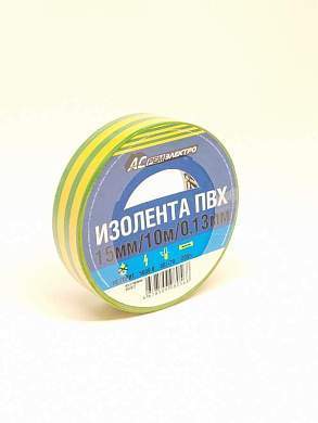 Изолента ПВХ 15/10 АСРемЭлектро 130мкм 15мм 10м желто-зеленая 4678599980568 РФ (арт. 845277)