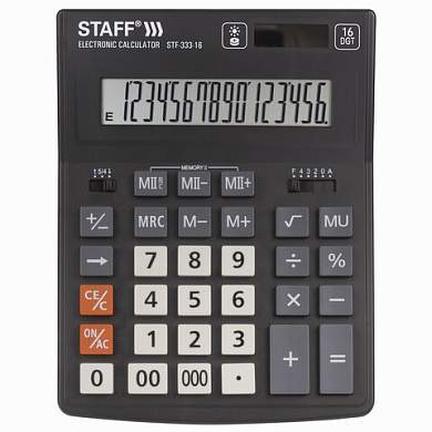 Калькулятор настольный STAFF PLUS STF-333 (200x154 мм), 16 разрядов, двойное питание, 250417 (арт. 250417)