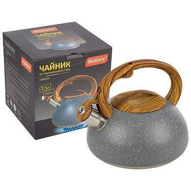 Чайник метал. со свистком (0,4мм) FORESTA, 2,5л, цвет мрамор, ручка бакелит, под дерево 7192 Mallony (арт. 769534)