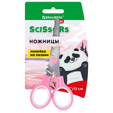 Ножницы BRAUBERG KIDS 130 мм, ручки розовые, закругленные лезвия с линейкой, 274063 (арт. 274063)