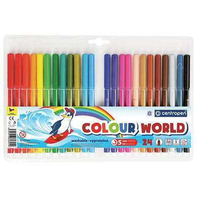 Фломастеры 24 ЦВЕТА CENTROPEN "Colour World", трехгранные, смываемые, вентилируемый колпачок, 7550/24TP, 775502484 (арт. 152075)