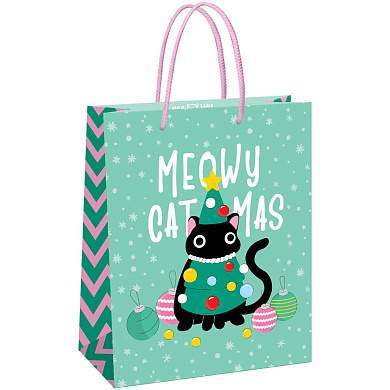 Пакет подарочный 26*32*12см MESHU "Meowy Christmas", выборочный лак, матовая ламинация (арт. 371052)