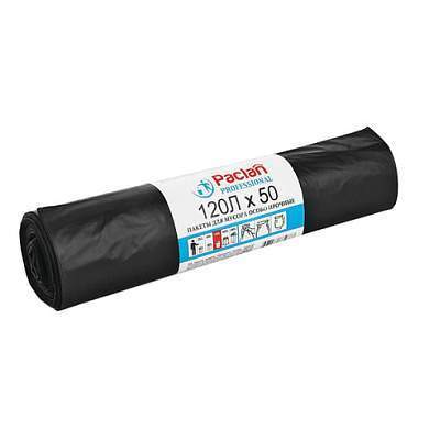 Мешки для мусора 120 л, черные, в рулоне 50 шт., ПВД, 20 мкм, 70х110 см, PACLAN "Professional", 1338507 (арт. 604079)
