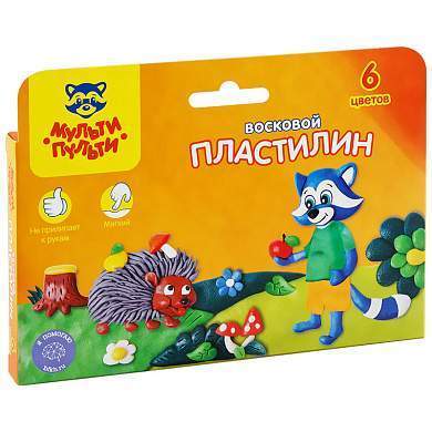 Пластилин Мульти-Пульти "Енот в лесу", 06 цветов, 90г, восковой, со стеком, картон, европодвес (арт. 243005)