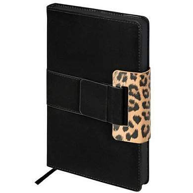 Ежедневник недатированный А5 138х213 мм, BRAUBERG "Safari", под кожу, магнит, 160 л., Leopard, черный, 116592 (арт. 116592)
