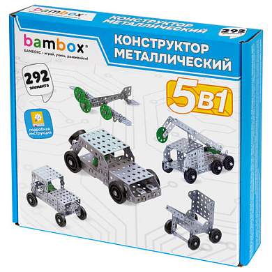 Конструктор металлический "Для уроков труда №2", 5 в 1 с подвижными деталями, 292 элемента, BAMBOX (БАМБОКС), 667037 (арт. 667037)