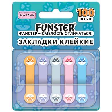 Закладки клейкие Z-сложения FUNSTER (ФАНСТЕР) "Собаки", 45х12 мм, 100 шт. (5 цветов х 20 листов), в диспенсере, 116692 (арт. 116692)