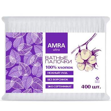 Ватные палочки 400 шт., AMRA, пакет, ш/к 88819, 1264 (арт. 117587)