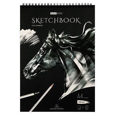 Скетчбук 40л., А4 ArtSpace "Black line. Horse", на гребне, черный блок, 120г/м2 (арт. 315929)