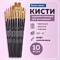 Кисти синтетика BRAUBERG, НАБОР 10 шт., черные (Круглые; Овальные; Плоские; Лайнеры), 201028 (арт. 201028)
