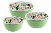 Миска (салатник) с крышкой Latina наб 3шт (1,1л+2,1л+3,2л) с декором зеленый 222133818/08 Homver (арт. 903712)