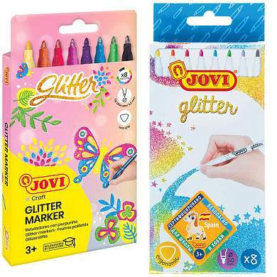 Фломастеры с блестками JOVI "Glitter", 08цв., смываемые, картон, европодвес (арт. 281521)