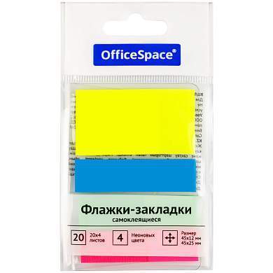 Флажки-закладки OfficeSpace, 45*12мм* 3цв.,+ 45*25мм* 1цв., по 20л., неоновые цвета, европодвес (арт. 314712)