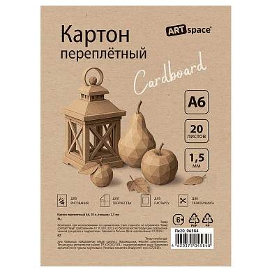 Картон переплетный А6, ArtSpace, 20л., толщина 1,5мм, в пакете (арт. 384398)