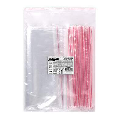Пакеты ZIP LOCK "зиплок" ПРОЧНЫЕ, комплект 100 шт., 180х250 мм, ПВД, 60 мкм, BRAUBERG EXTRA, 608173 (арт. 608173)