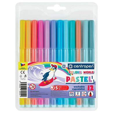Фломастеры ПАСТЕЛЬНЫЕ 12 ЦВЕТОВ CENTROPEN "Colour World Pastel", смываемые, 7550/12TP, 7 7550 1287 (арт. 152079)