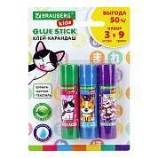 Клей-карандаш "Anime" 9 г, ВЫГОДНАЯ УПАКОВКА, BRAUBERG KIDS, 3 штуки на блистере, 272471 (арт. 272471)