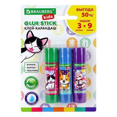Клей-карандаш "Anime" 9 г, ВЫГОДНАЯ УПАКОВКА, BRAUBERG KIDS, 3 штуки на блистере, 272471 (арт. 272471)