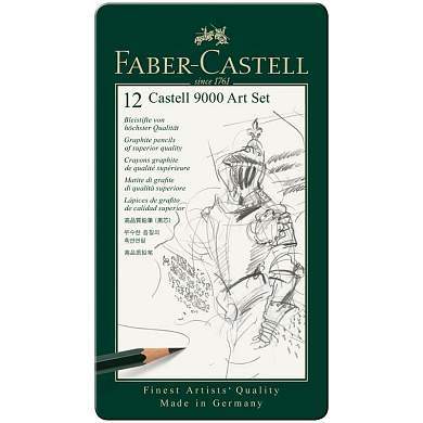 Набор карандашей ч/г Faber-Castell "Castell 9000 Art Set", 12шт., 2H-8B, заточен., метал. кор. (арт. 285935)
