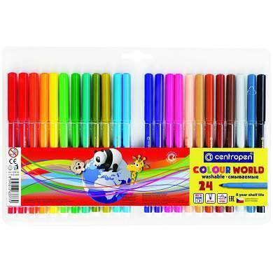 Фломастеры Centropen "Colour World", 24цв., трехгранные, смываемые, блистер (арт. 216151)