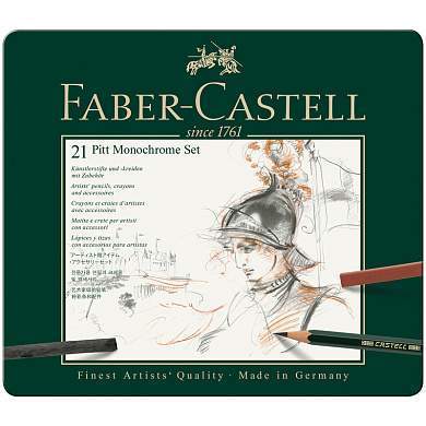 Набор художественных изделий Faber-Castell "Pitt Monochrome", 21 предмет, метал. коробка (арт. 285944)