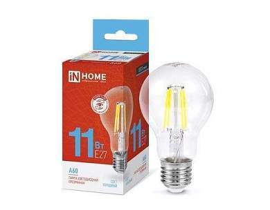 ASD/InHome Deco ЛОН A60 E27 11W(1150lm) 6500К 6K филамент (нитевидная) прозрачная 6169 (арт. 714936)