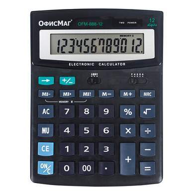 Калькулятор настольный ОФИСМАГ OFM-888-12 (200х150 мм), 12 разрядов, двойное питание, 250224 (арт. 250224)
